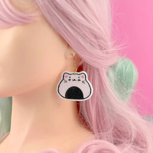 Cute Kawaii Kitty Onigiri Earrings 🍙🐱