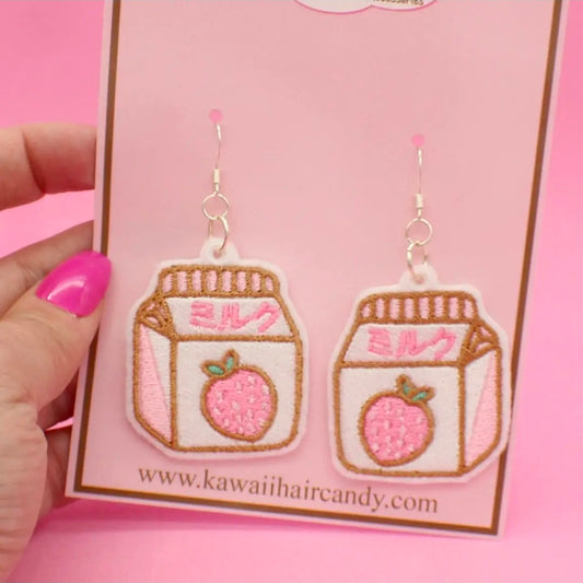 Kawaii Strawberry Milk Carton Earrings 🍓🥛