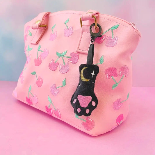 Black Celestial Cat Paw Plush Bag Charm 🌙🐾