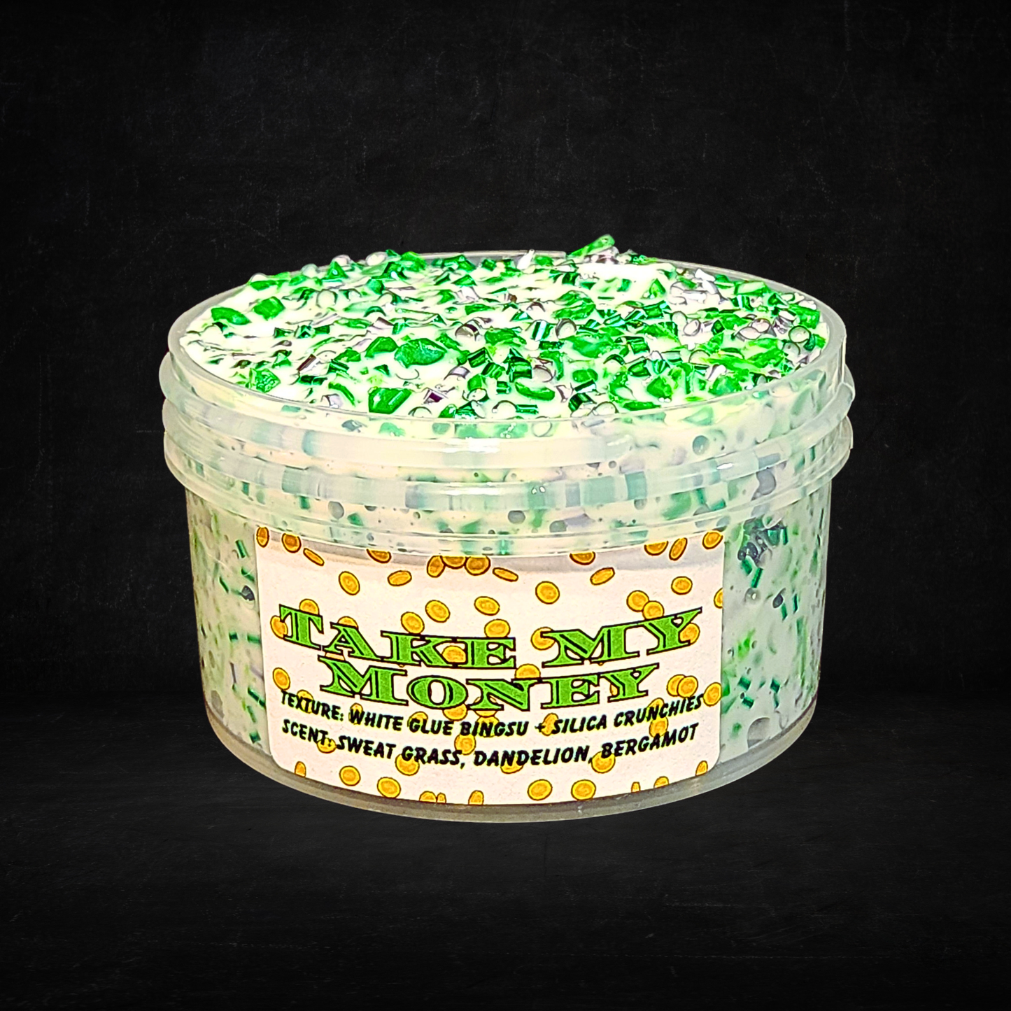 Take My Money – Bingsu Silica Crunch Slime (6oz) | Thick Jiggly Base | Green Crunch | Sweet Grass & Bergamot Scent