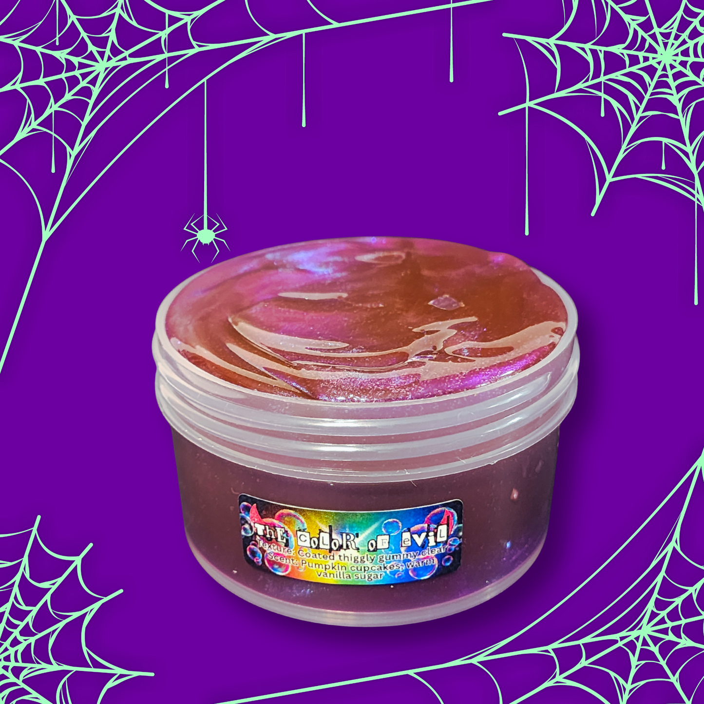 The Color of Evil Slime | Coated Thiggly Gummy Clear | Pumpkin Cupcake & Vanilla Sugar Scent | Holographic Bubble Cluster Add-Ins