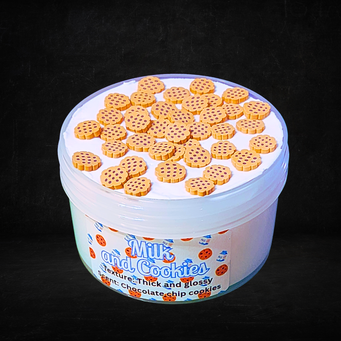 Milk and Cookies – Chonk Thickie Slime (6oz) | Extra Thick Glossy Stretch | Cookie Fimos | Chocolate Chip Scent