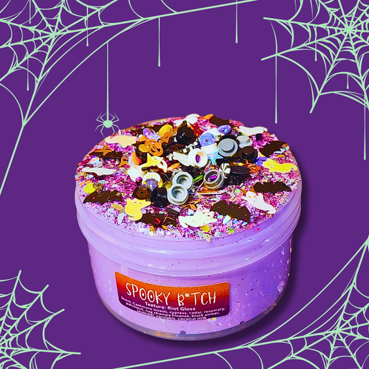 Spooky B*tch Slime 6oz – Thick Glossy Slime for Adults | Patchouli & Cedar Scented | Halloween Slime with Glitter & Fimos