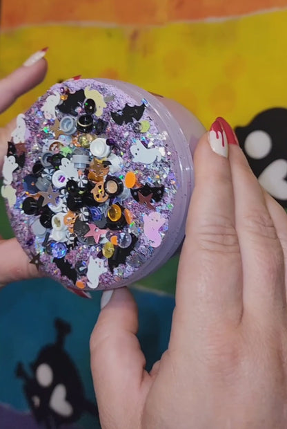 Spooky B*tch Slime 6oz – Thick Glossy Slime for Adults | Patchouli & Cedar Scented | Halloween Slime with Glitter & Fimos