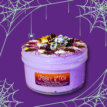 Spooky B*tch Slime 6oz – Thick Glossy Slime for Adults | Patchouli & Cedar Scented | Halloween Slime with Glitter & Fimos