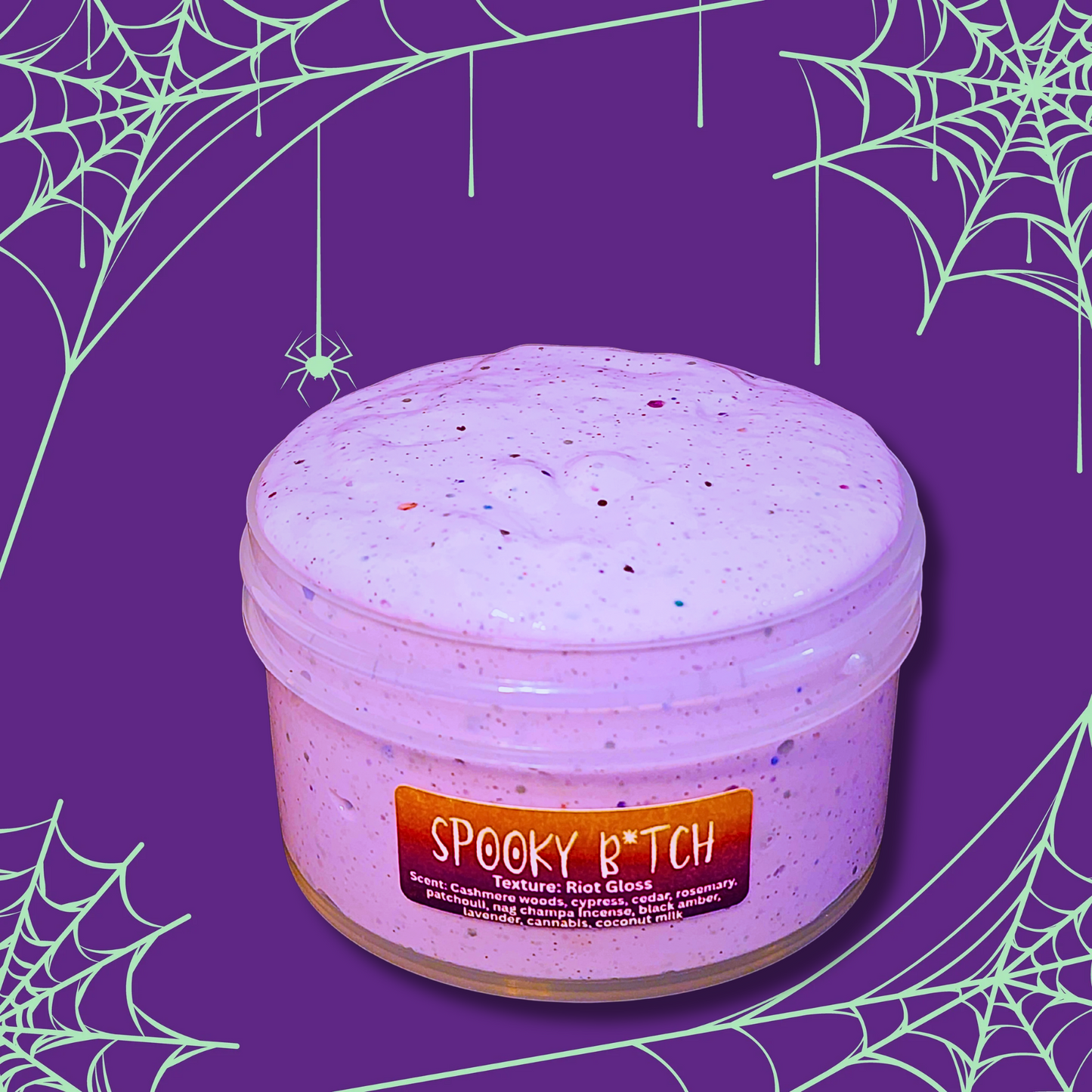 Spooky B*tch Slime 6oz – Thick Glossy Slime for Adults | Patchouli & Cedar Scented | Halloween Slime with Glitter & Fimos
