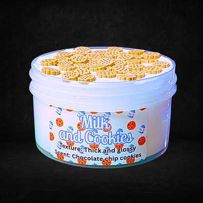 Milk and Cookies – Chonk Thickie Slime (6oz) | Extra Thick Glossy Stretch | Cookie Fimos | Chocolate Chip Scent