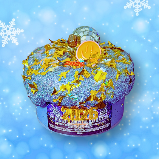 2026 Will Be Better (I Hope) Slime – Glitter Wood Glue Slay + Holographic Topper | Champagne Winter Scent | 6oz Handmade ASMR Slime