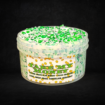 Take My Money – Bingsu Silica Crunch Slime (6oz) | Thick Jiggly Base | Green Crunch | Sweet Grass & Bergamot Scent