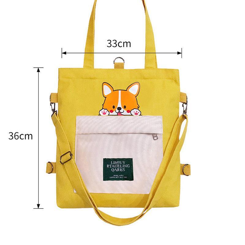 Canvas Crossbody Tote – Shiba Inu Bag with Multiway Carry Style