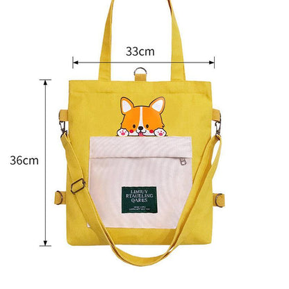 Canvas Crossbody Tote – Shiba Inu Bag with Multiway Carry Style