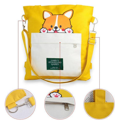 Canvas Crossbody Tote – Shiba Inu Bag with Multiway Carry Style
