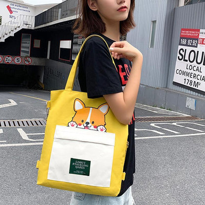 Canvas Crossbody Tote – Shiba Inu Bag with Multiway Carry Style