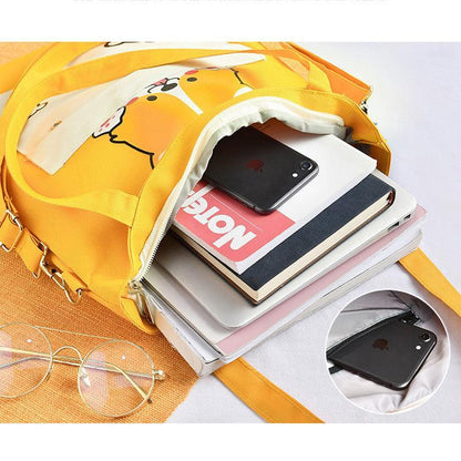 Canvas Crossbody Tote – Shiba Inu Bag with Multiway Carry Style