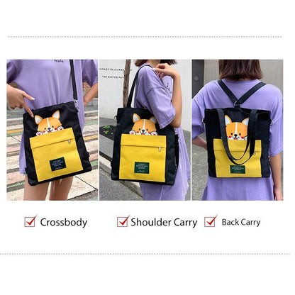 Canvas Crossbody Tote – Shiba Inu Bag with Multiway Carry Style