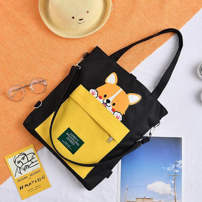 Canvas Crossbody Tote – Shiba Inu Bag with Multiway Carry Style