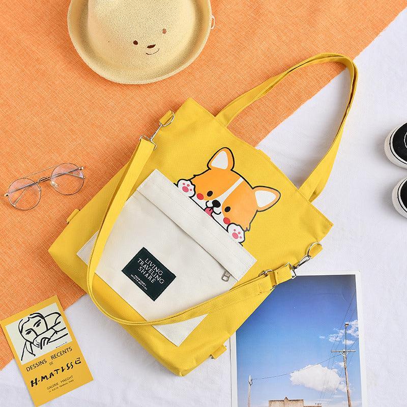 Canvas Crossbody Tote – Shiba Inu Bag with Multiway Carry Style